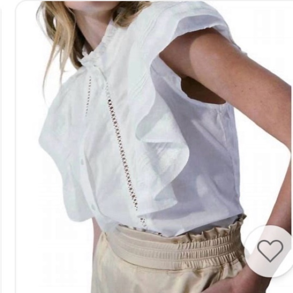Melissa Nepton White Ruffle Sleeve Button Front Top NWOT